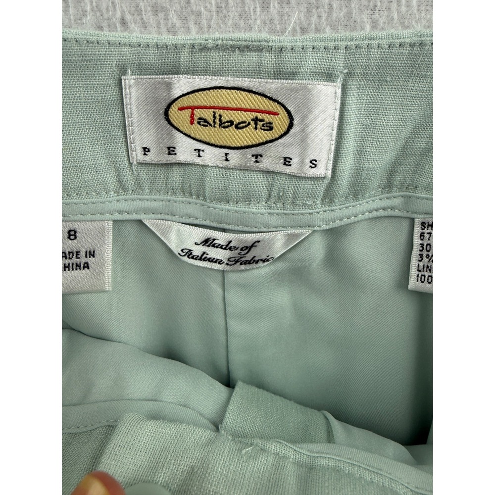 Talbots Petites Sage Green Linen Blend Wide Leg Trousers Pants Size 8P Italian - Picture 4 of 8